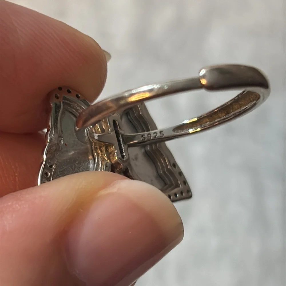S925 Natural Jade Butterfly Sterling Silver Adjustable Ring